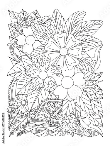 Flower pattern. Flower coloring page for adult and kids.