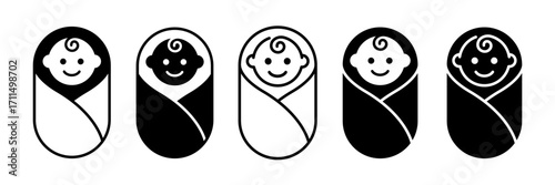 Newborn baby wrapped in blankets icon set vector isolated on white background. Baby care symbol.