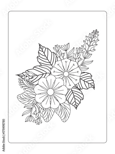 Flower pattern. Flower coloring page for adult and kids.