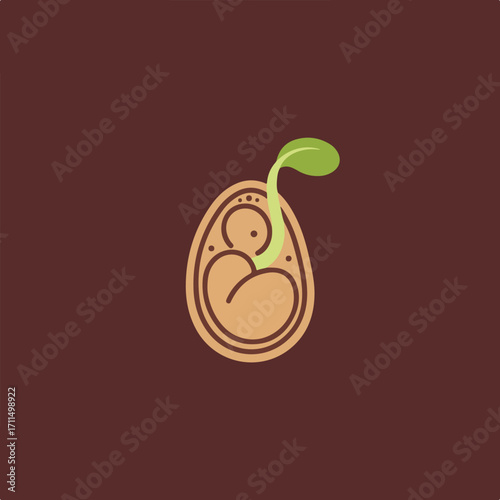 Seedling Graphic of sprouting seed with green leaf on brown backdrop
