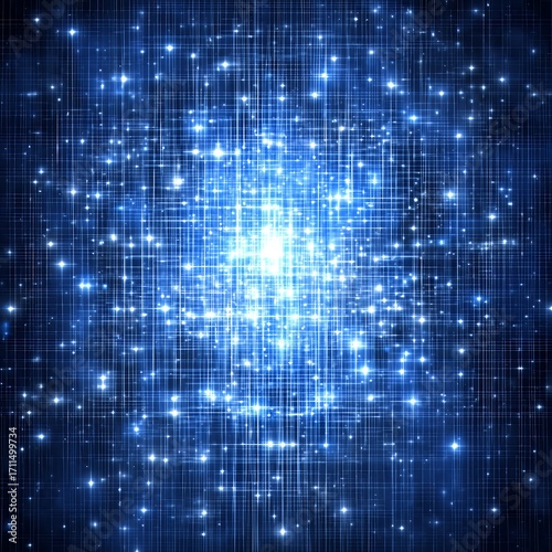 Vibrant Blue Abstract Background with Glowing Lines and Stars