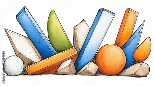 Whimsical Colorful Geometric Shapes on Brown Base