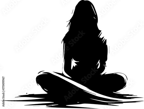 Serene silhouette of a woman meditating in a peaceful, abstract pose, promoting mindfulness and calm.