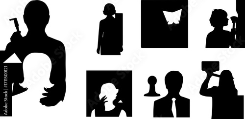 Diverse professionals in silhouette showcasing business interactions and medical settings