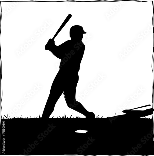 Dynamic baseball player swinging bat with athletic power in silhouette against bright sky