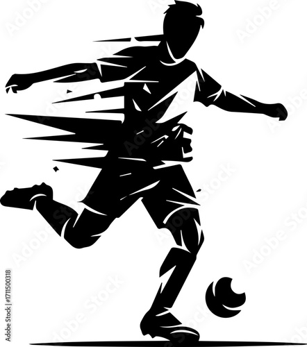 Dynamic soccer player kicking ball with energetic motion blur effect for sports action