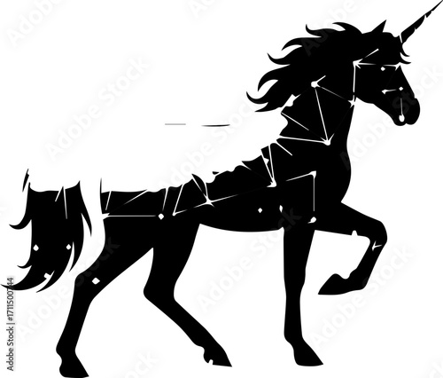 Magical constellation unicorn silhouette prancing with cosmic stars creating wonder and fantasy adventures