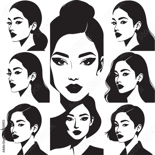 Vector illustration set of diverse people faces with different hairstyles and expressions