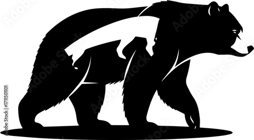 Powerful bear silhouette cradles a delicate fawn, symbolizing protection and nature's harmony
