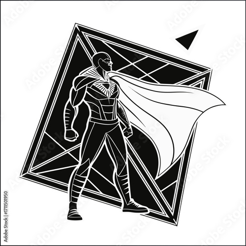 Five black superhero silhouettes in dynamic flight poses flying power
