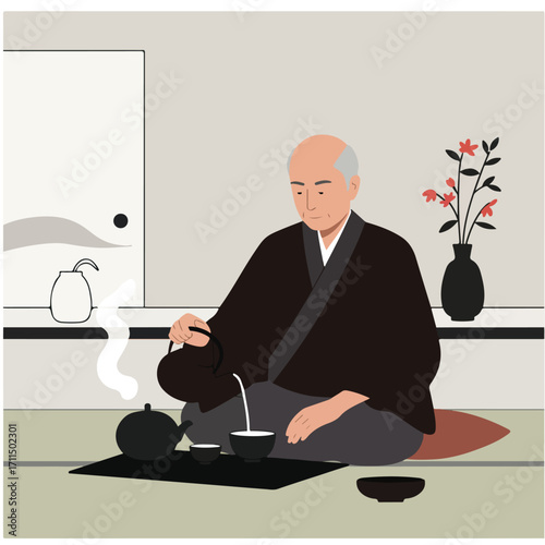 Japanese man serves tea