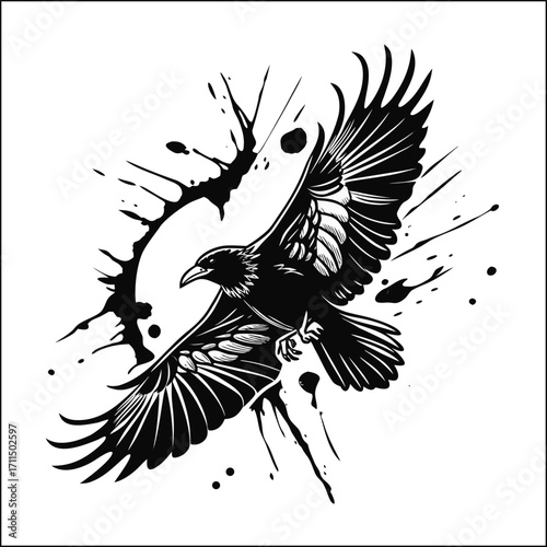 Eagle on the rock. Black and white vector illustration ready for vinyl cutting.
