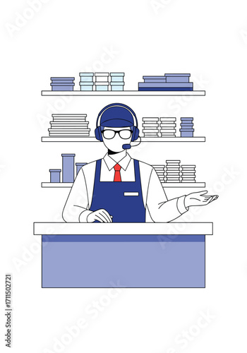 Customer Service Representative Working Behind Counter Offering Assistance With Product Display