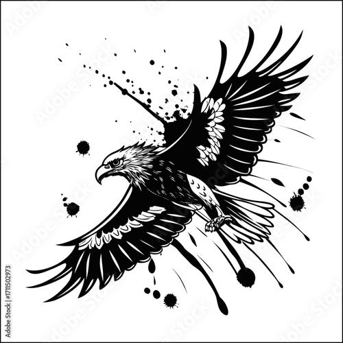 Eagle on the rock. Black and white vector illustration ready for vinyl cutting.

