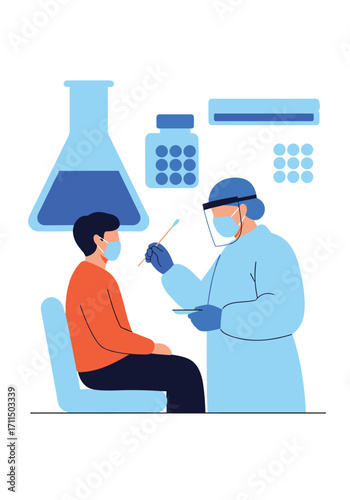 Doctor Performing Nasal Swab Test for Viral Infection Detection in a Medical Laboratory Setting