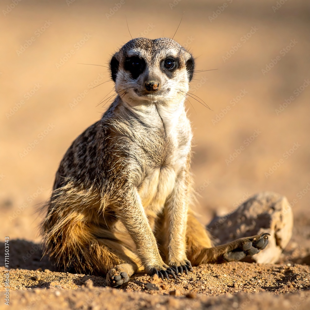 Fototapeta premium A meerkat sits alert in the desert sun