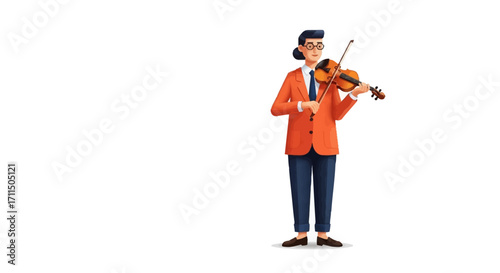 A stylized illustration of a person playing the violin, focusing on the instrument and musical performance