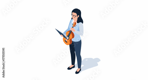 Woman Playing Ukulele in an Isometric View A Musical Moment