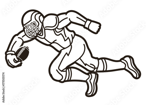 American Football Player Action Cartoon Outline Sport Graphic Vector