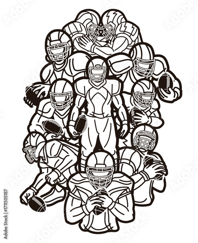 American Football Team Cartoon Outline Sport Graphic Vector