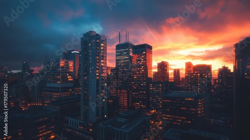 Wallpaper Mural City skyline at sunset with vibrant colors Torontodigital.ca