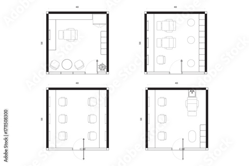 4 Collections Compact Barbershop Room Floor Plan Lines Black. 14