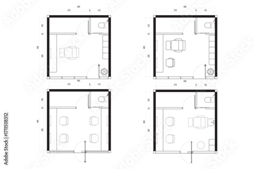 4 Collections Compact Barbershop Room Floor Plan Lines Black. 15