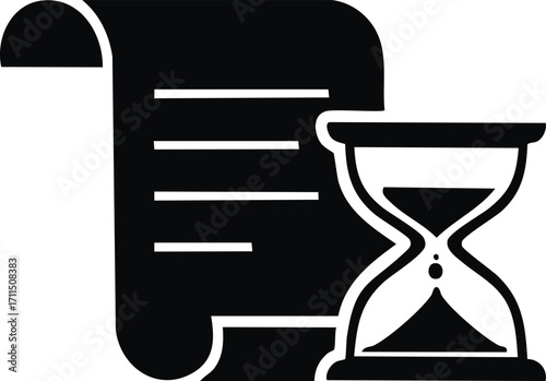Scroll and Hourglass Silhouette Icon