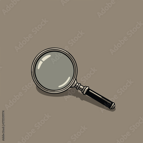 Stylized illustration of a magnifying glass on a muted brown surface with a subtle shadow