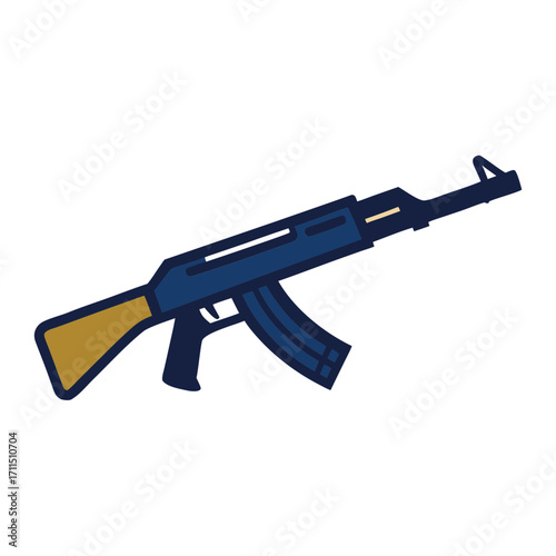 Stylized illustration of a blue and gold assault rifle on a transparent background