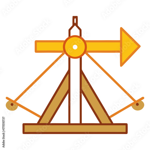 Stylized illustration of a medieval catapult ready to launch projectiles