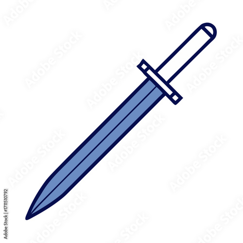 Stylized blue sword with white hilt on a transparent background