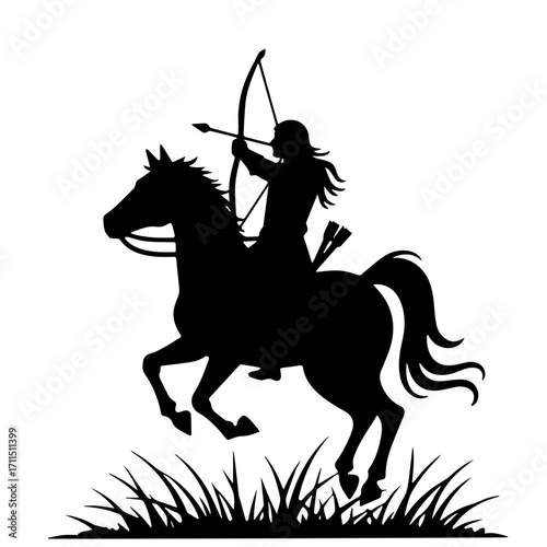Minimalist silhouette of a person doing horse archery, black vector
