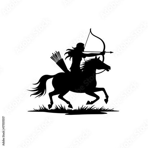 Minimalist silhouette of a person doing horse archery, black vector