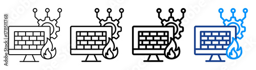 System Firewall Icon Different Style Outline Collection Set
