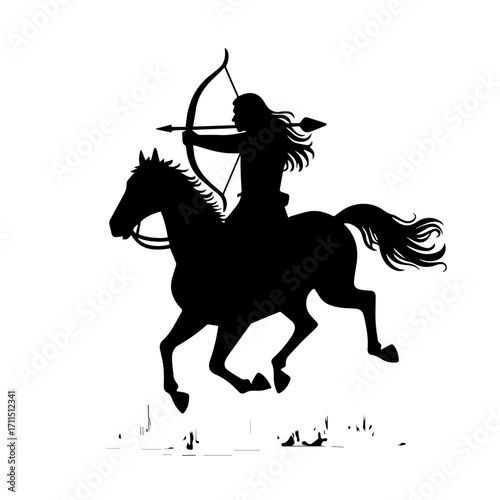 Minimalist silhouette of a person doing horse archery, black vector
