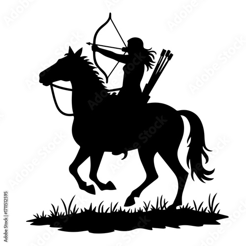 Minimalist silhouette of a person doing horse archery, black vector