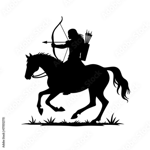 Minimalist silhouette of a person doing horse archery, black vector
