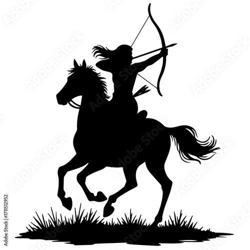 Minimalist silhouette of a person doing horse archery, black vector