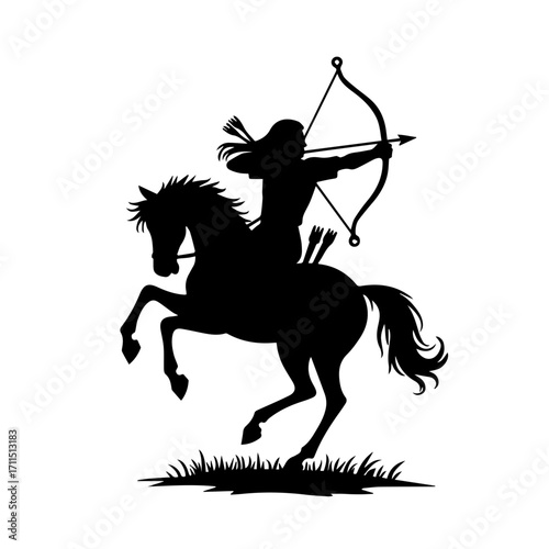Minimalist silhouette of a person doing horse archery, black vector