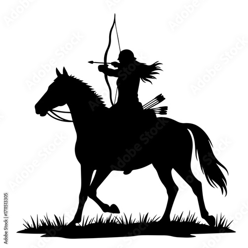 Minimalist silhouette of a person doing horse archery, black vector