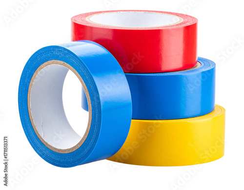 Trio of Vibrant Adhesive Tape Rolls Isolated on Transparent Background PNG