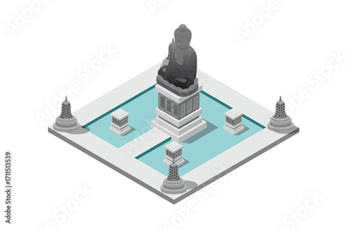 Buddha head isometric illustration, 3d Isometric View Concept White background, Suitable for Diagrams, Infographics and Other Graphic assets