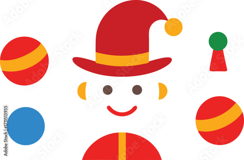 Vector illustration of colorful clown accessories for festive fun and entertainment