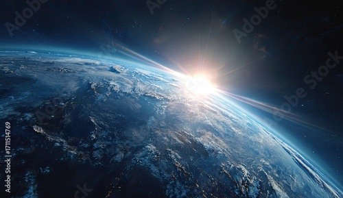 Fototapeta Naklejka Na Ścianę i Meble -  Earth rising, sunburst view from space