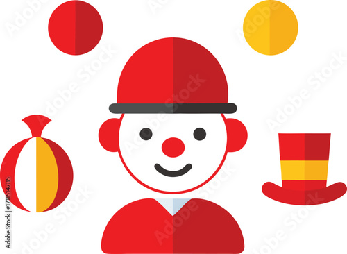Vector clown illustration festive party elements fun playful digital art eps scalable