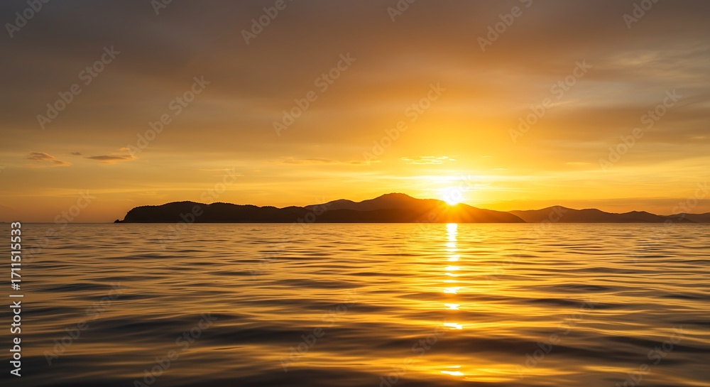 Fototapeta premium Golden sunset over island