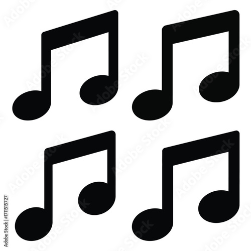 holiday music note icon set, black color and white background