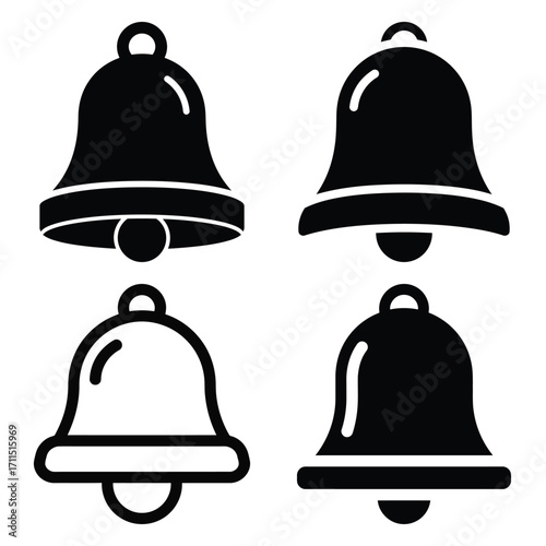 jingle bell vector icon set, black color and white background