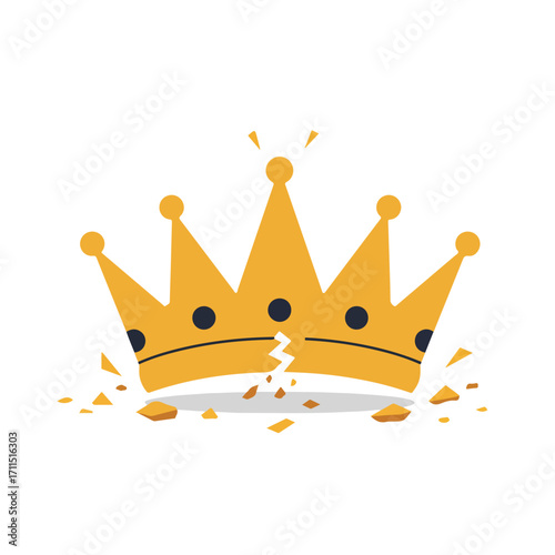 Illustration of a golden crown cracked in half with small pieces fallen to the ground